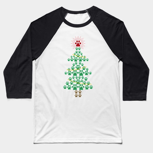 Dog Paw Print Christmas Tree Baseball T-Shirt by MasliankaStepan